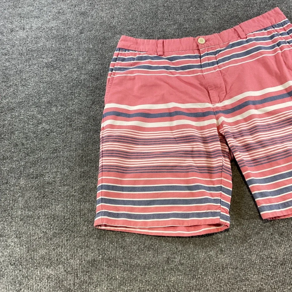 Vineyard Vines Breaker Shorts Mens 36 Salmon Pink Navy White Striped Cotto Chino